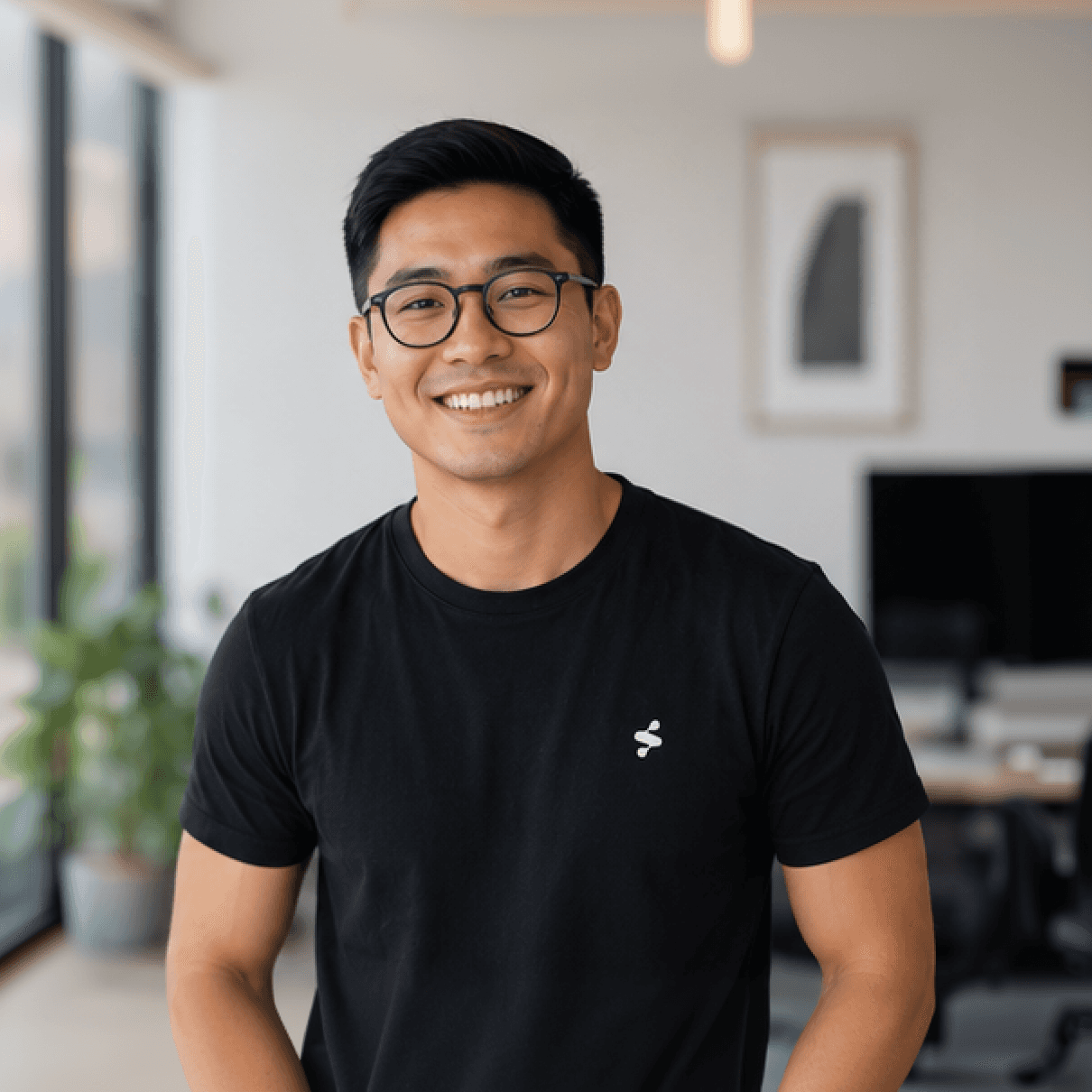 Headshot of Kevin Liang, office background.
